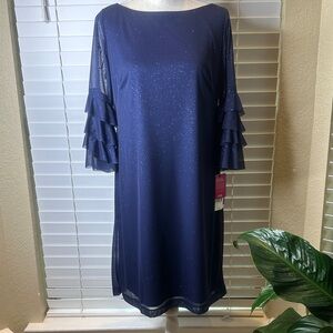Gabby Skye Navy Glitter Long Sleeve Dress